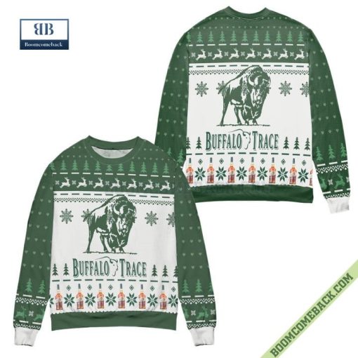Buffalo Trace Kentucky Straight Bourbon Whiskey Reindeer Pine Tree Pattern Ugly Christmas Sweater