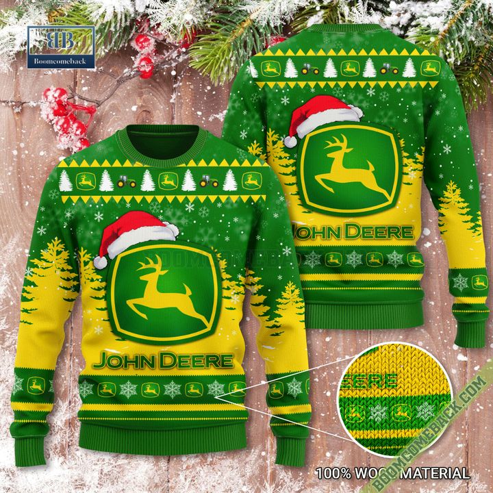 John Deere Santa Hat Ugly Christmas Sweater 2022