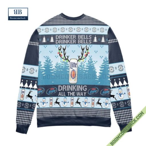 Miller Lite Drinker Bells Drinking All The Way Ugly Christmas Sweater