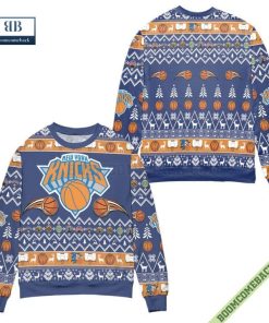 New York Knicks Basketball Team Reindeer Pattern Ugly Christmas Sweater