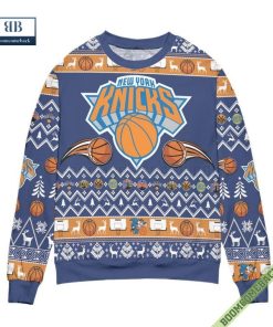 New York Knicks Basketball Team Reindeer Pattern Ugly Christmas Sweater