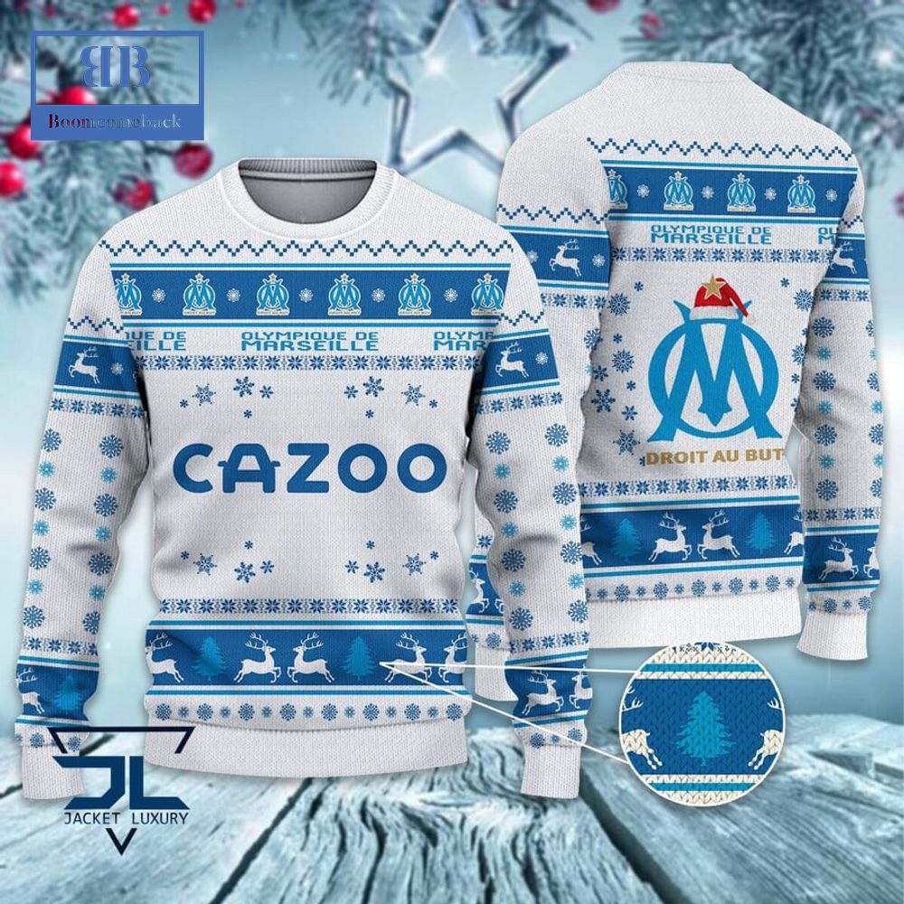 Olympique de Marseille Santa Hat Ugly Christmas Sweater