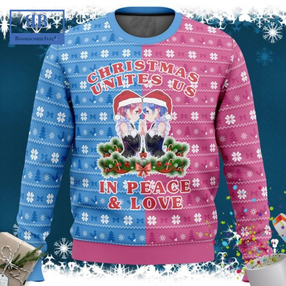 Re Zero Ram And Rem Christmas Unites Us In Peace And Love Ugly Christmas Sweater