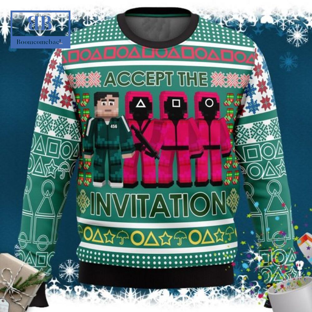 Squid Game Player 456 Accept The Invitation Ugly Christmas Sweater