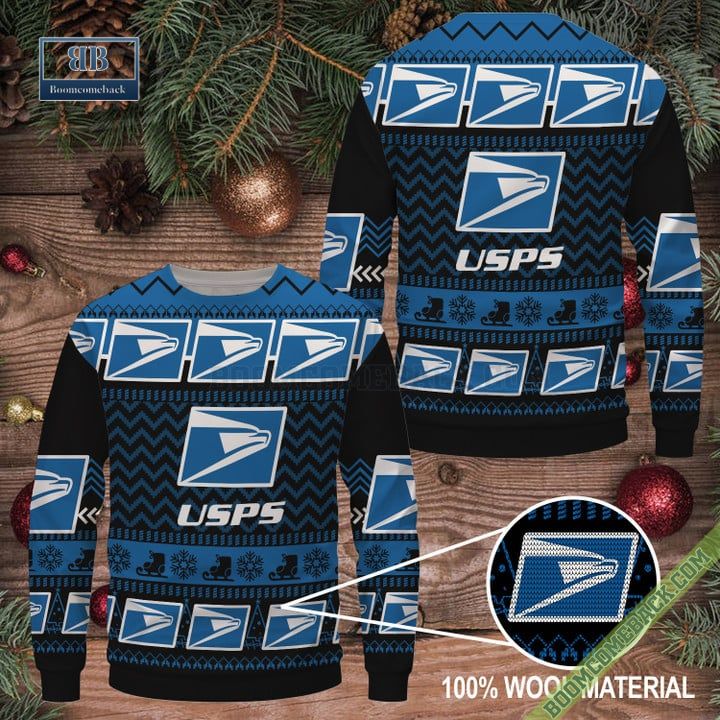 USPS Logo Pattern Ugly Christmas Sweater